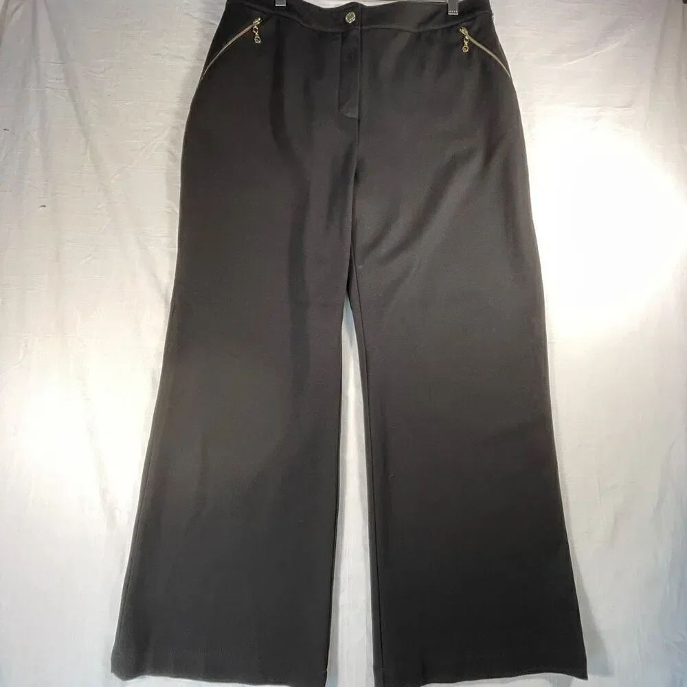 St. John’s Sport By Marie Gray Black Gold Zipper Wide Straight Leg Pants Size 14
